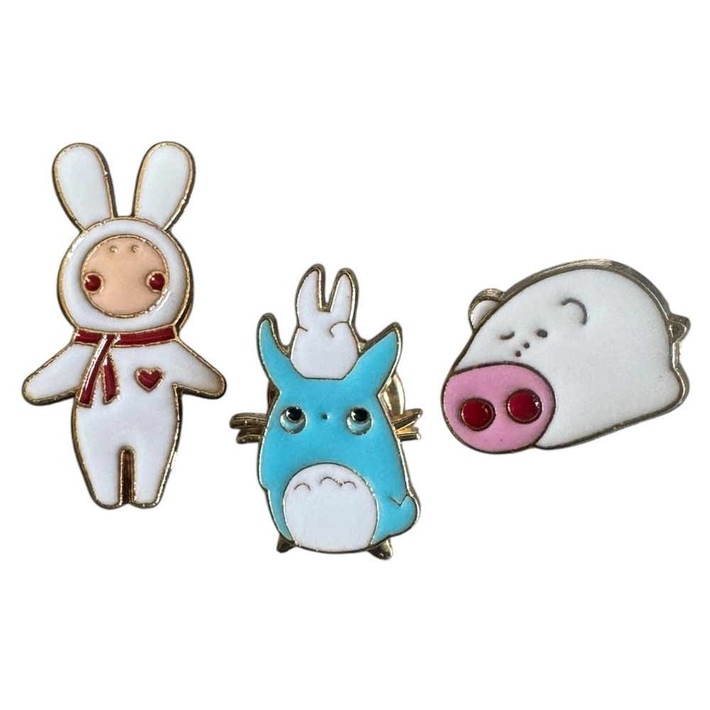 Cute Animal Enamel Pins Set - White, Blue, Pink